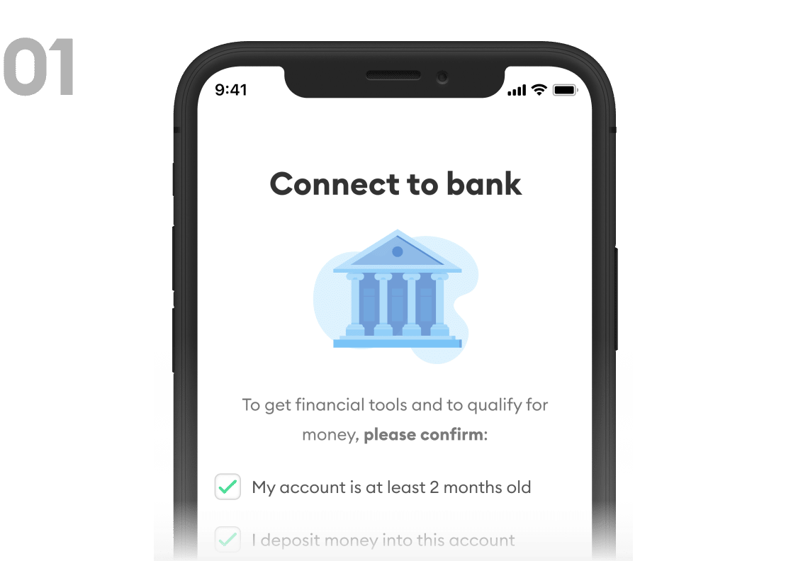 Image of Brigit app where the screen says "Connect to bank"