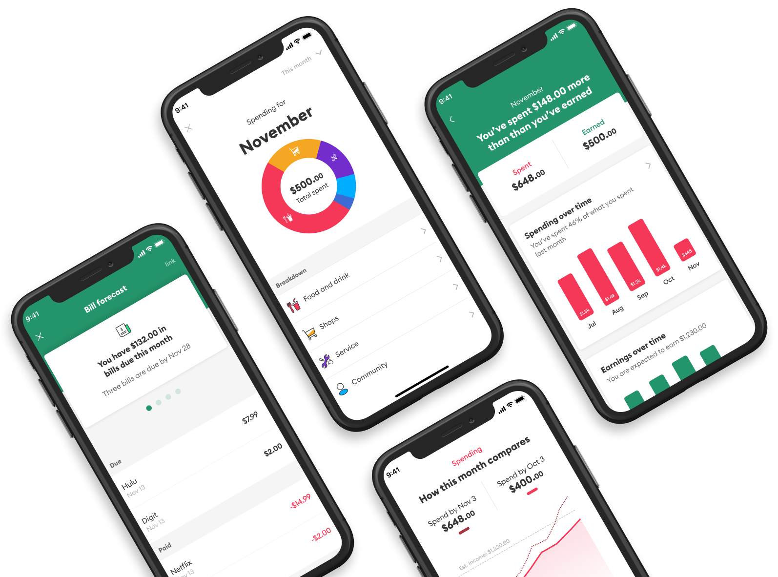 Brigit's Finance Helper screens