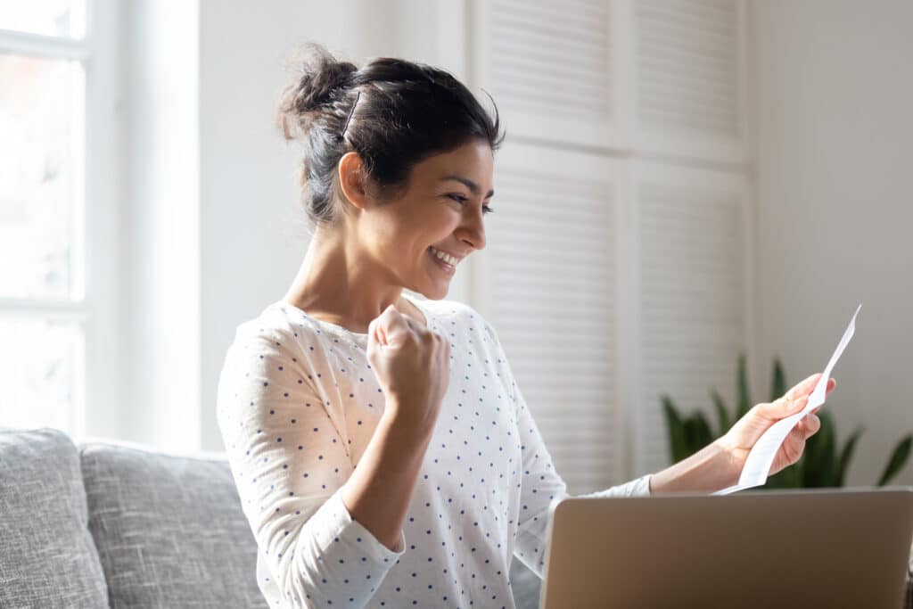 Woman excited about her financial goals