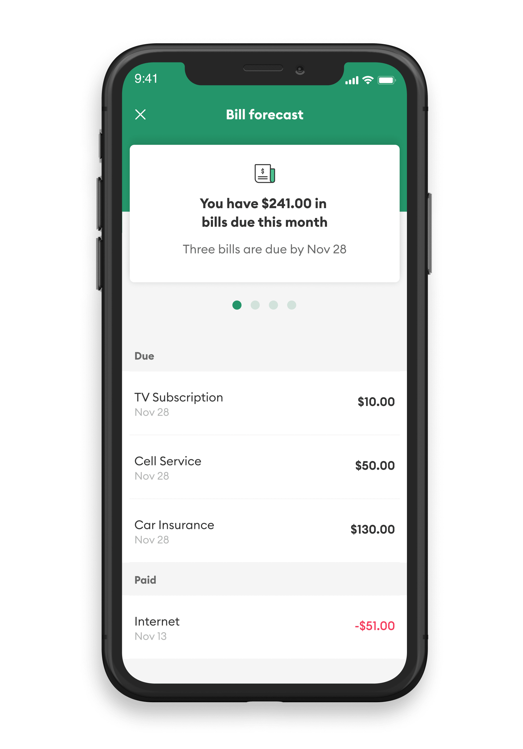 Screenshot of Brigit app screen showing upcoming bills