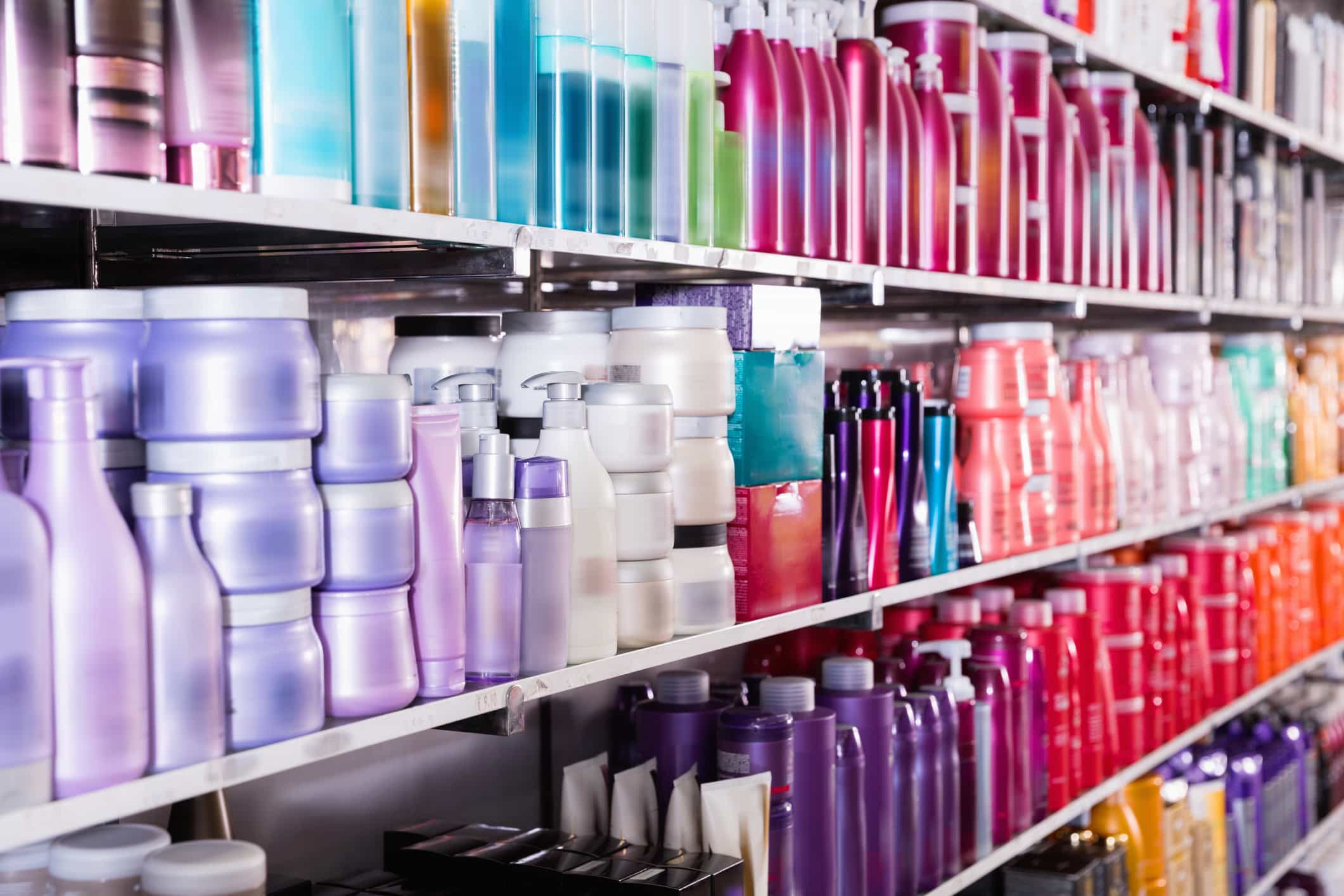 beauty products on shelves