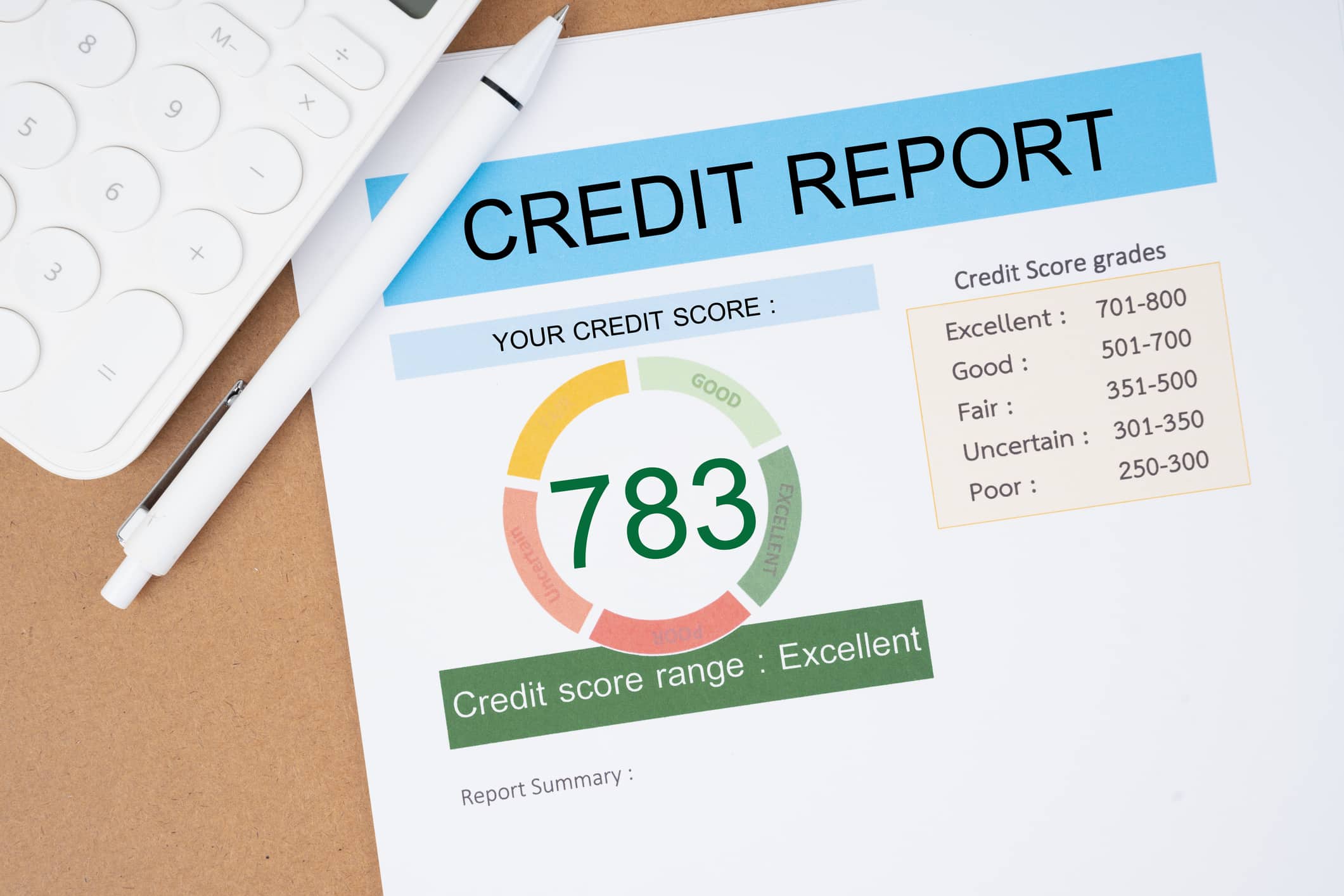 credit score report on desk