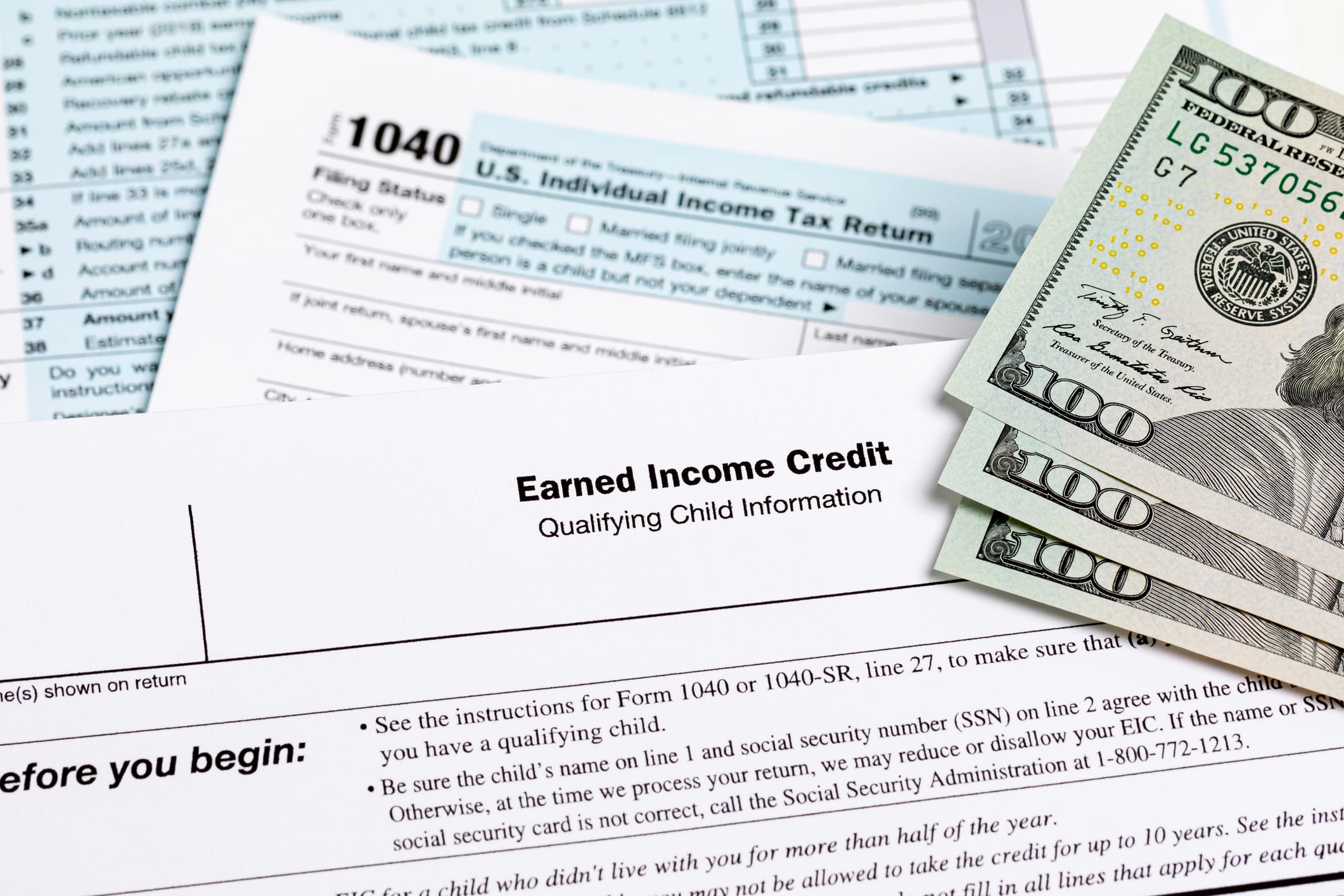 Earned income tax credit document, money