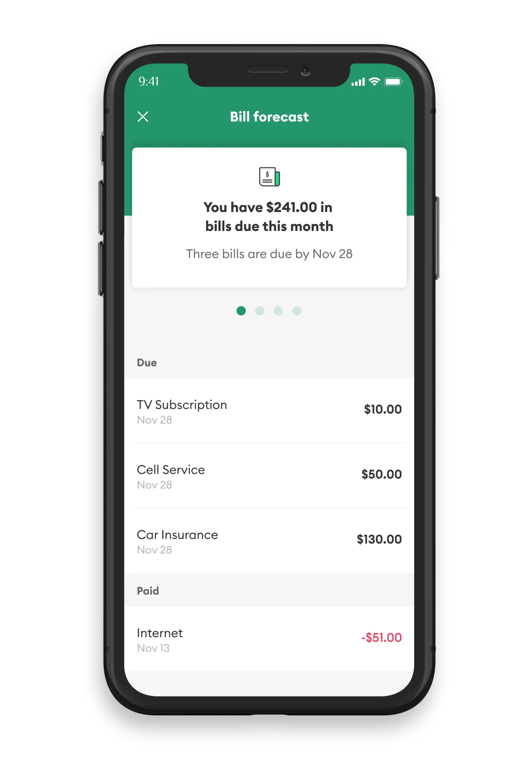 Screenshot of Brigit app screen showing upcoming bills